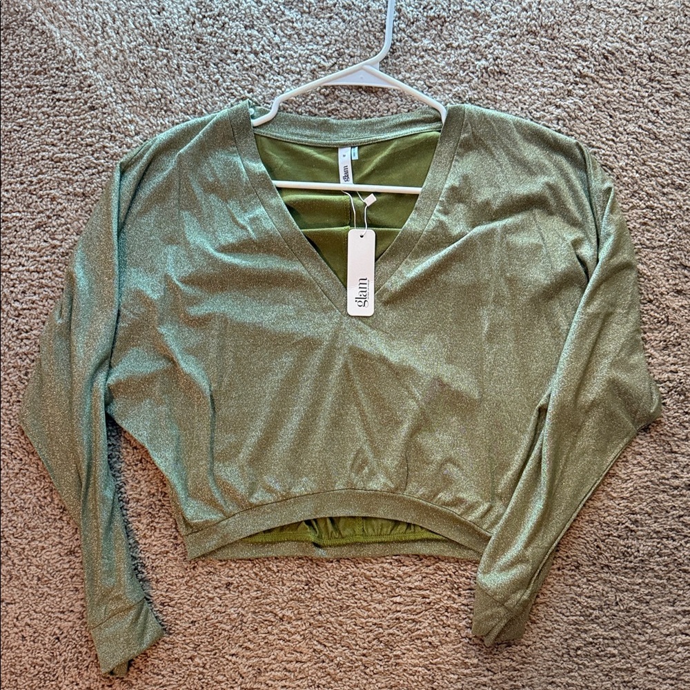 Sparkly Olive V-Neck Blouse
